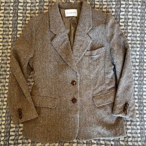 Vintage Herringbone Brown Blazer Wool